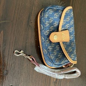 Dooney & Bourke Denim Blue and light brown leather wristlet